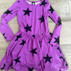 Vibrant Purple Kids Dress with Black Stars
